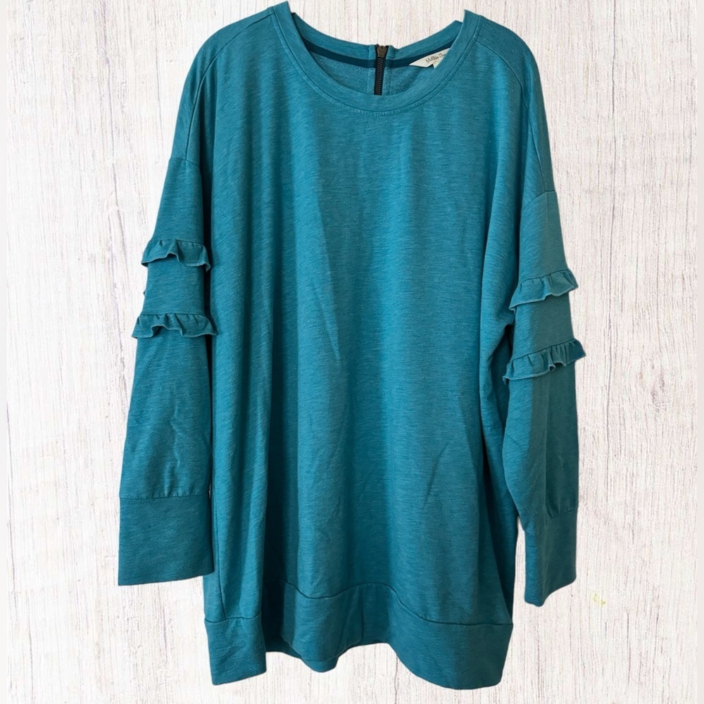Matilda Jane Our Song Tunic Sweatshirt 3/4 Sleeve Women's Sz Medium Teal Blue